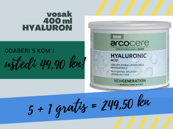 Vosak za depilaciju Hyaluron 400 ml 5+1 gratis - KOZMETIČKI SALONIDepilacijaBEAUTY SALON AND SPADepilatory (hair removal) products cijena, prodaja, Hrvatska Vosak za depilaciju Hyaluron 400 ml 5+1 gratis - KOZMETIČKI SALONIDepilacijaBEAUTY SALON AND SPADepilatory (hair removal) products cijena, prodaja, Hrvatska
